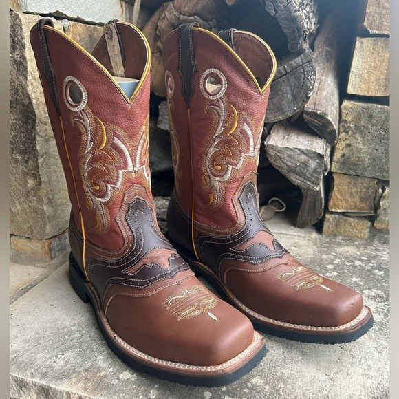 Mens Western 2 tone Brown Cowboy leather Boots w/square toeSz-30 (US 11.5) locBB - Picture 1 of 12